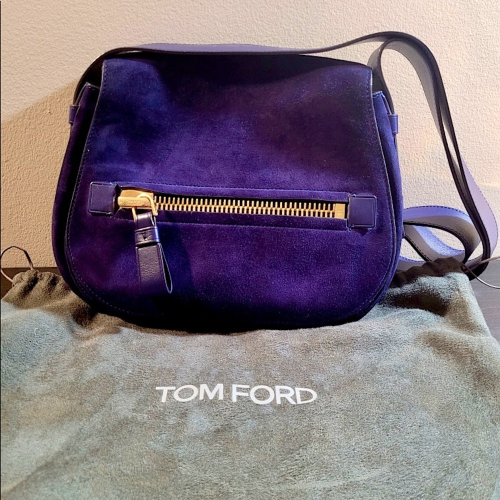 Tom Ford Jennifer Blue Suede Saddle Bag